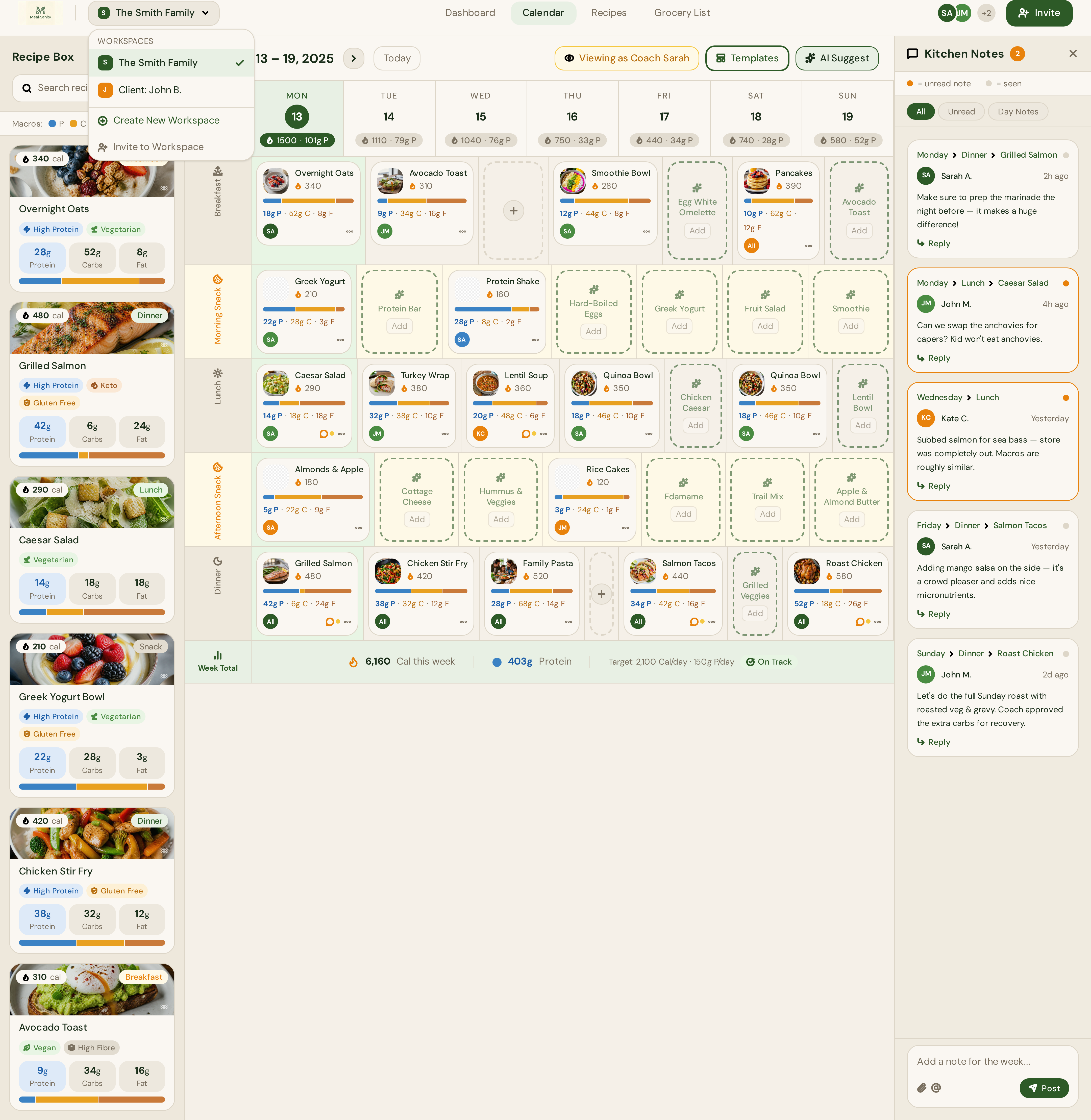 Meal·Sanity App Dashboard Interface
